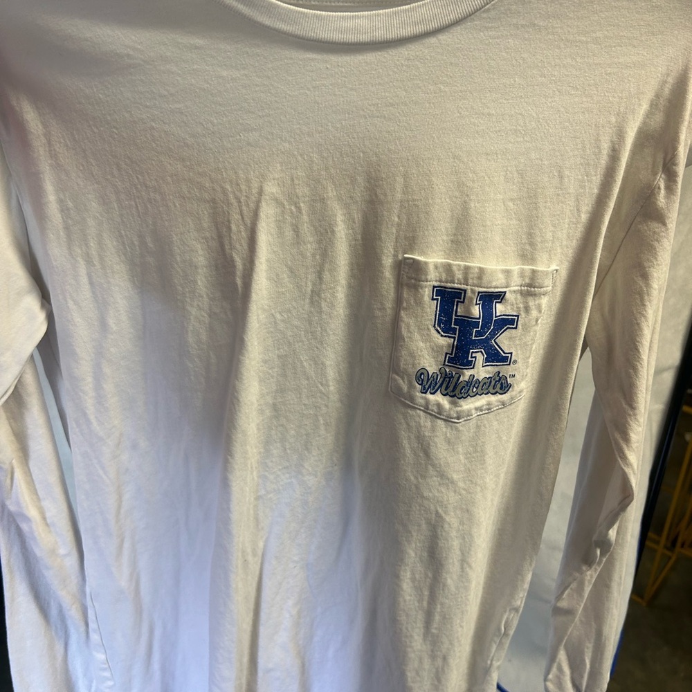 White and Blue Long Sleeve Tee with Crest